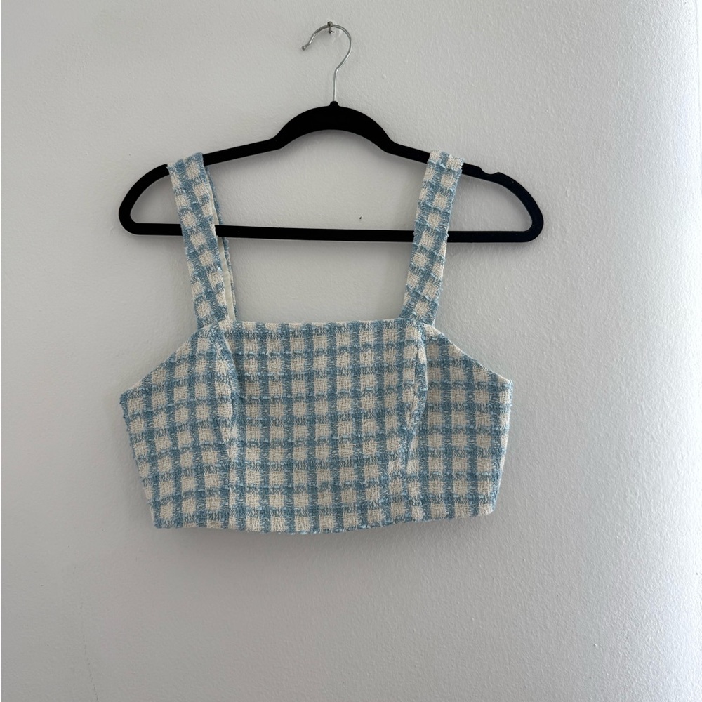 MARBLE Blue and White Boxy Crop Tank Top